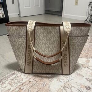 Michael Kors Cream and Tan Logo Tote